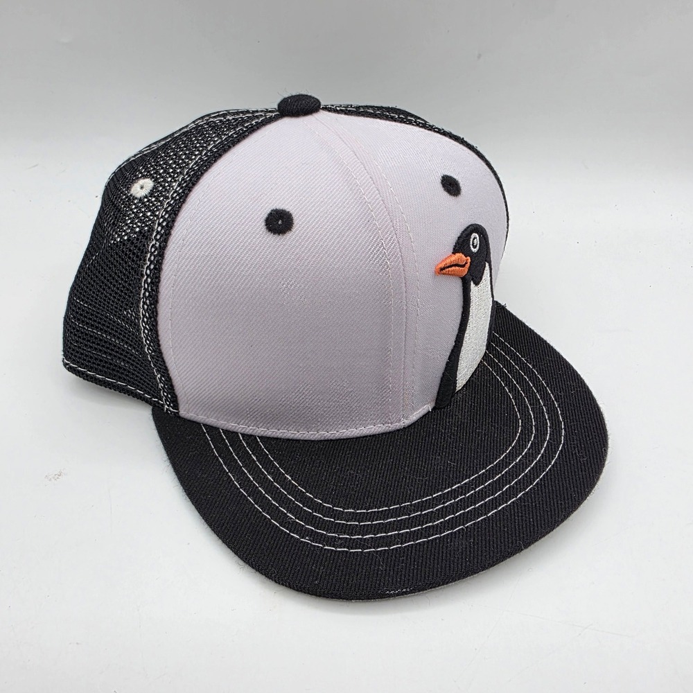 Aksels Penguin Trucker Hat Grey Black Mesh Snapback Flat Brim Animal Cap